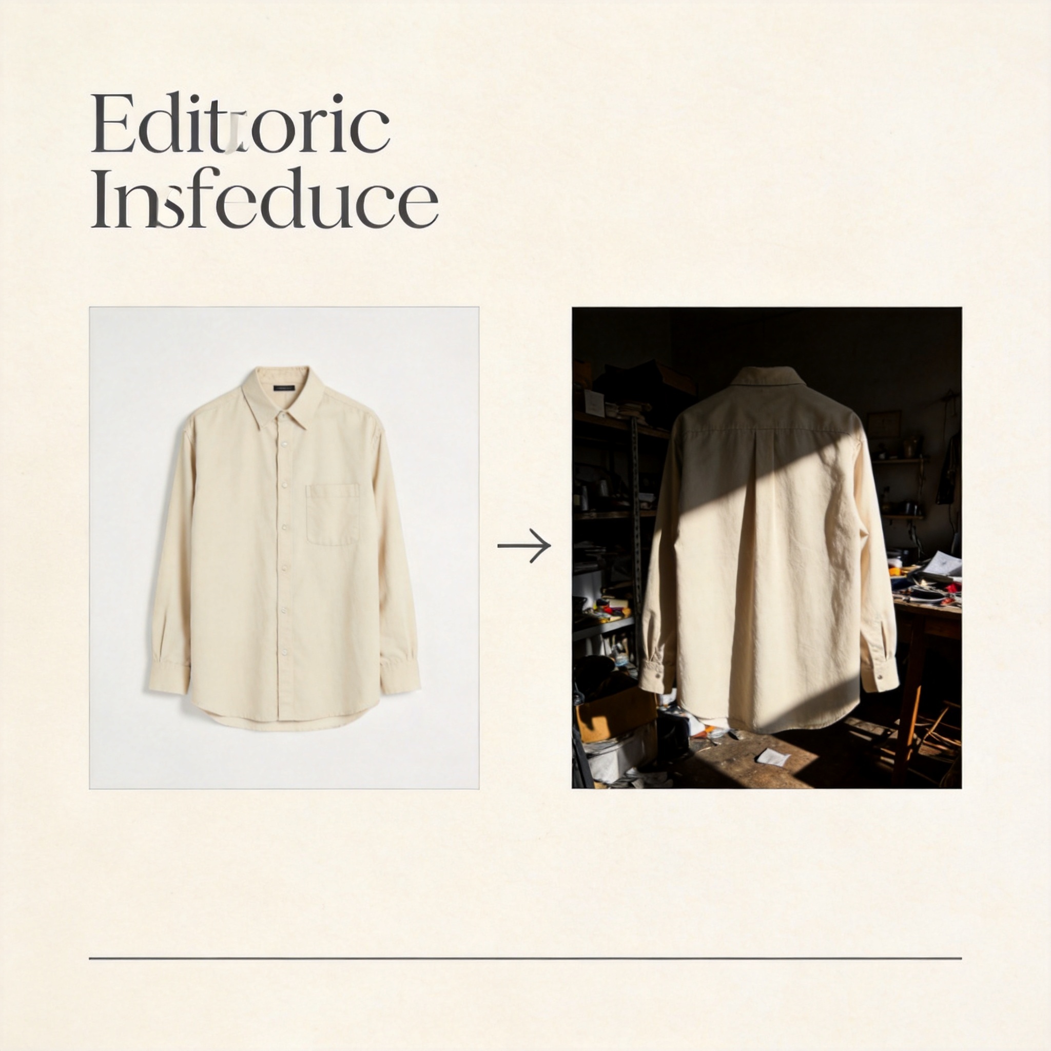 A before and after comparison of good versus bad input photos for an AI clothes changer: a clean well-lit garment photo on the left and a dark cluttered one on the right